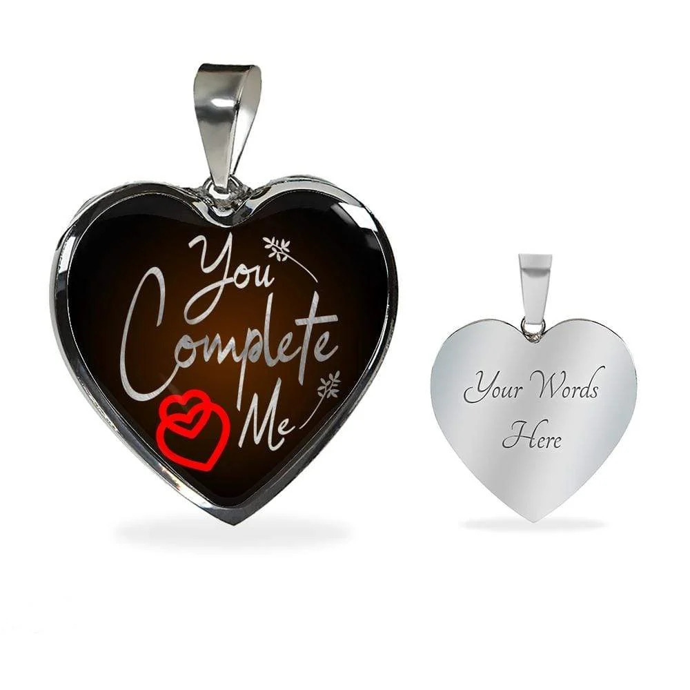 You Complete Me Necklace Personalized Engraved Silver Heart Necklace Custom Nam